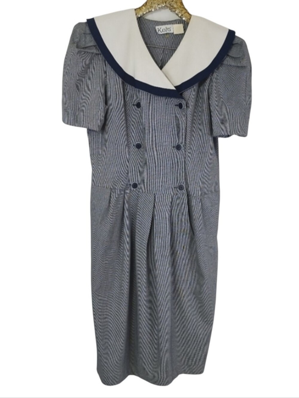 Vintage 80s Kolo Navy and White Plus Size Sailor Midi Dress Nautical Chic